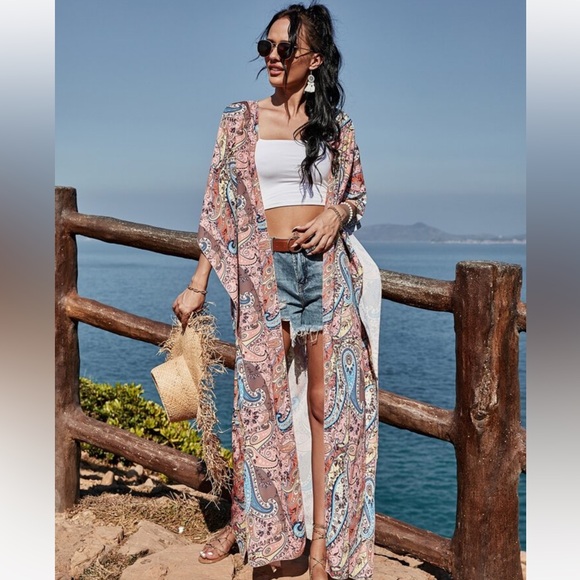 Paisley Long Kimono or Beach Coverup - Picture 1 of 6